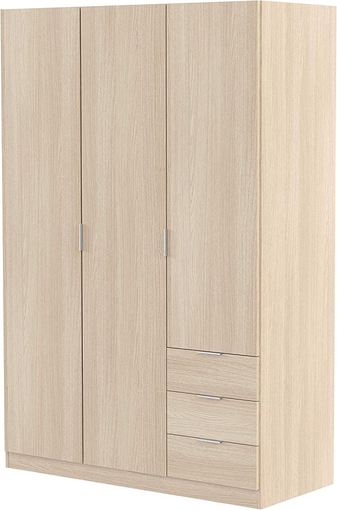 Dmora Dreitüriger Kleiderschrank mit Kleiderstange, Einlegeböden und Schubladen, Eichenfarbe, Maße 121 x 180 x 52 cm Bild 1