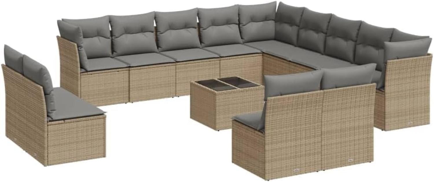 vidaXL 14-tlg. Garten-Sofagarnitur mit Kissen Beige Poly Rattan 3218499 Bild 1