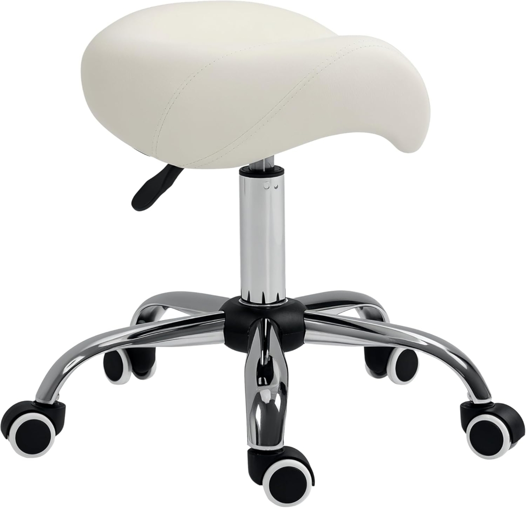 HOMCOM Rollsitz höhenverstellbarer Sattelhocker Drehstuhl Drehhocker (Kosmetikhocker, 1 St, Arbeitshocker), Weiß 52 x 53 x 49-61 cm Bild 1