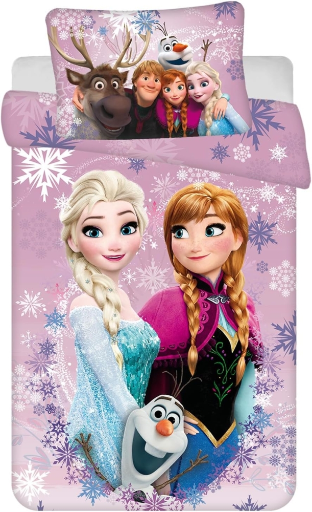 Disney Frozen Kinderbettwäsche Disney Frozen Purple Eiskönigin Anna Elsa 140x200 cm, 70x90 cm, Baumwolle, 2 teilig Bild 1