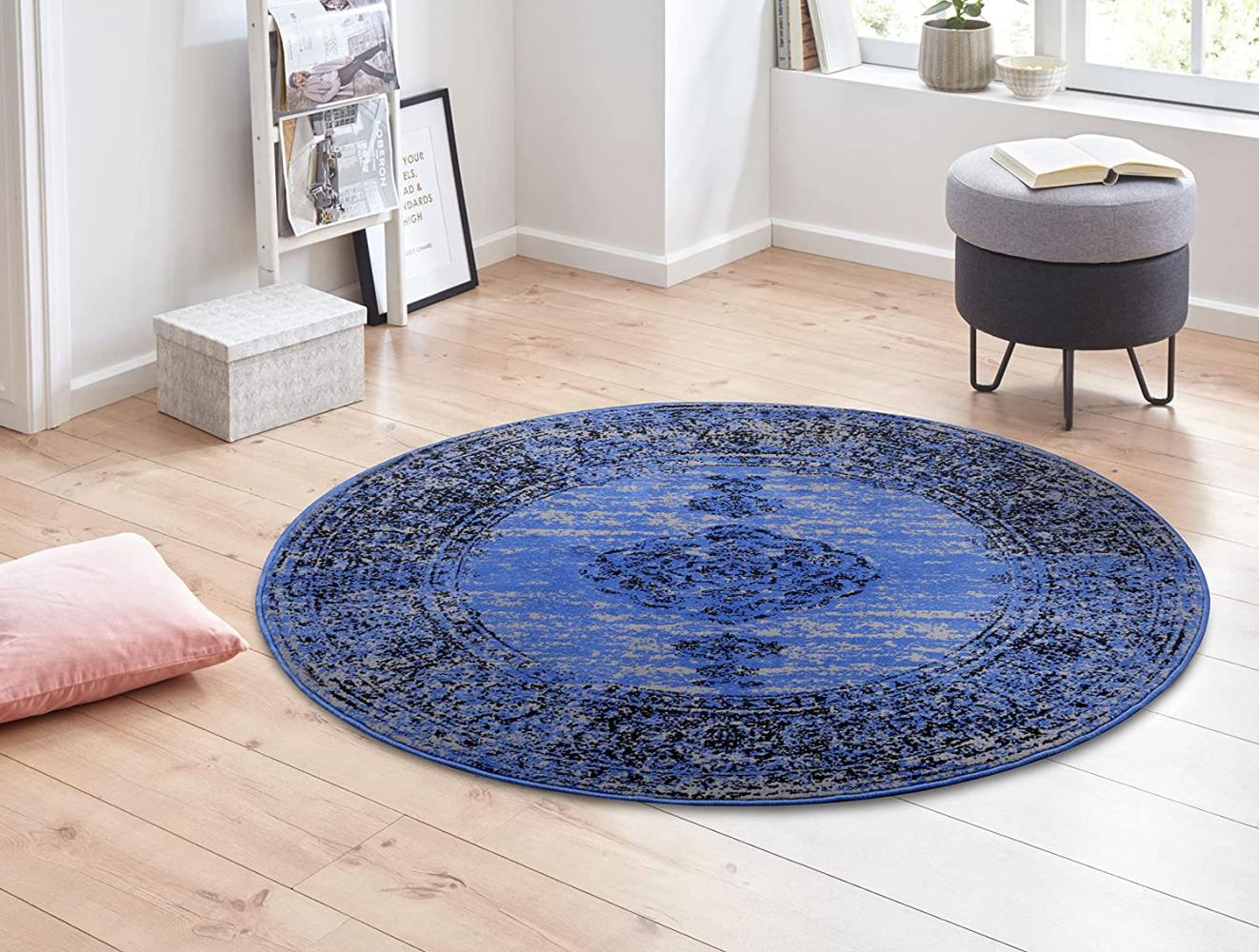 Kurzflor Teppich Méridional Jeansblau - 160 cm Durchmesser Bild 1