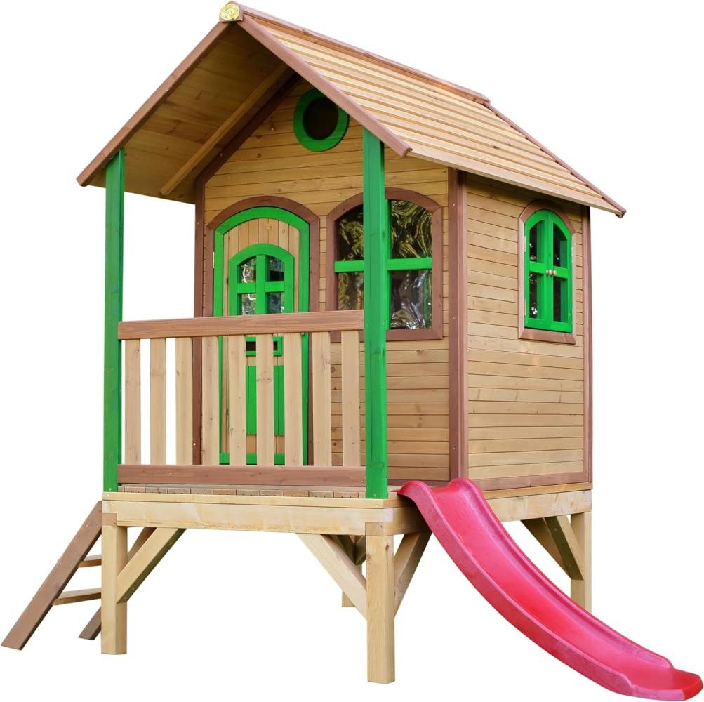 Axi Holz Kinderspielhaus Tom inkl. Veranda & Rutsche | Natur | 172x118x230 cm Bild 1