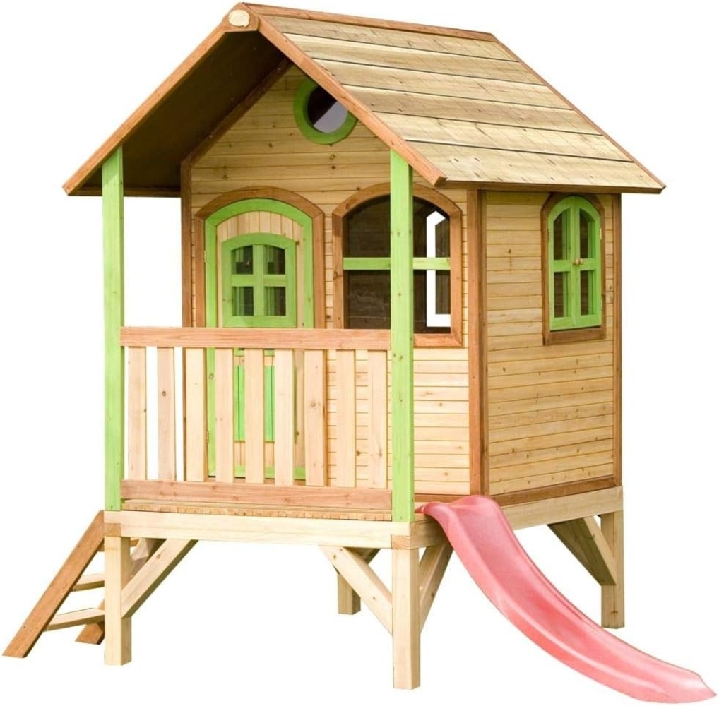 Axi Holz Kinderspielhaus Tom inkl. Veranda & Rutsche | Natur | 172x118x230 cm Bild 1