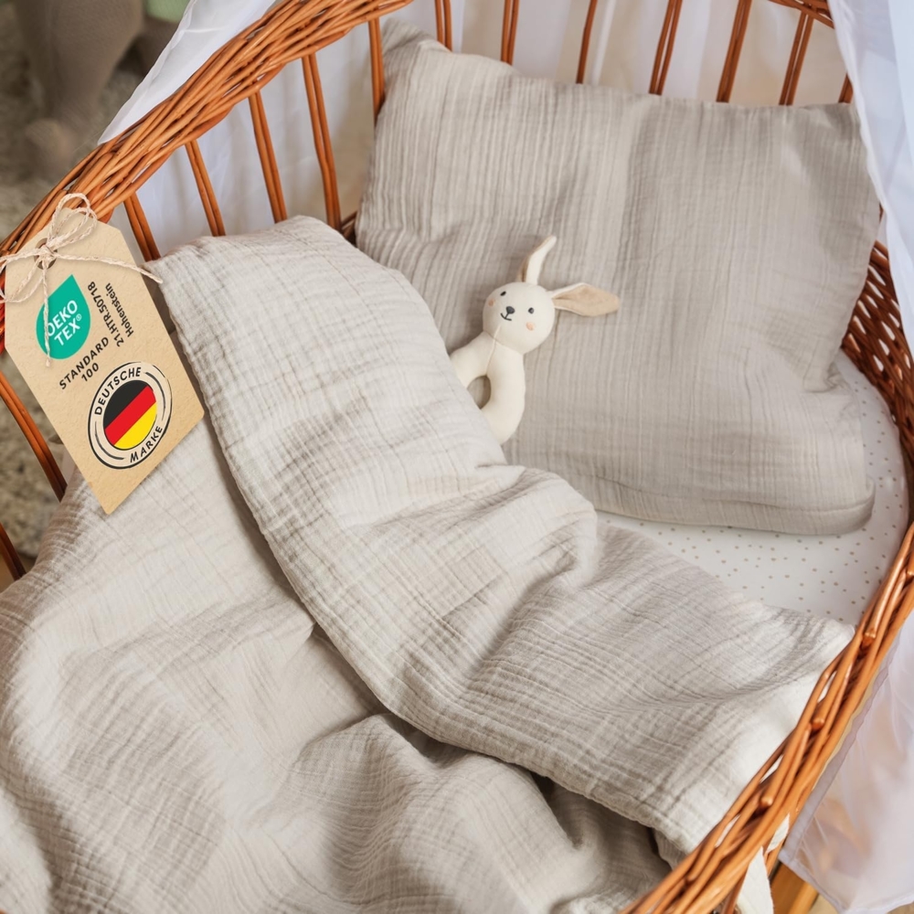 Laleni Baby Bettwäsche 80x80 cm aus Baumwolle - Musselin Bettwäsche Baby 80x80 + Musselin Kissenbezug 35x40 cm - Oeko-TEX zertifizierte Bettwäsche Sommer - Bettbezug 80x80 Baby - Bettwäsche Grau Bild 1
