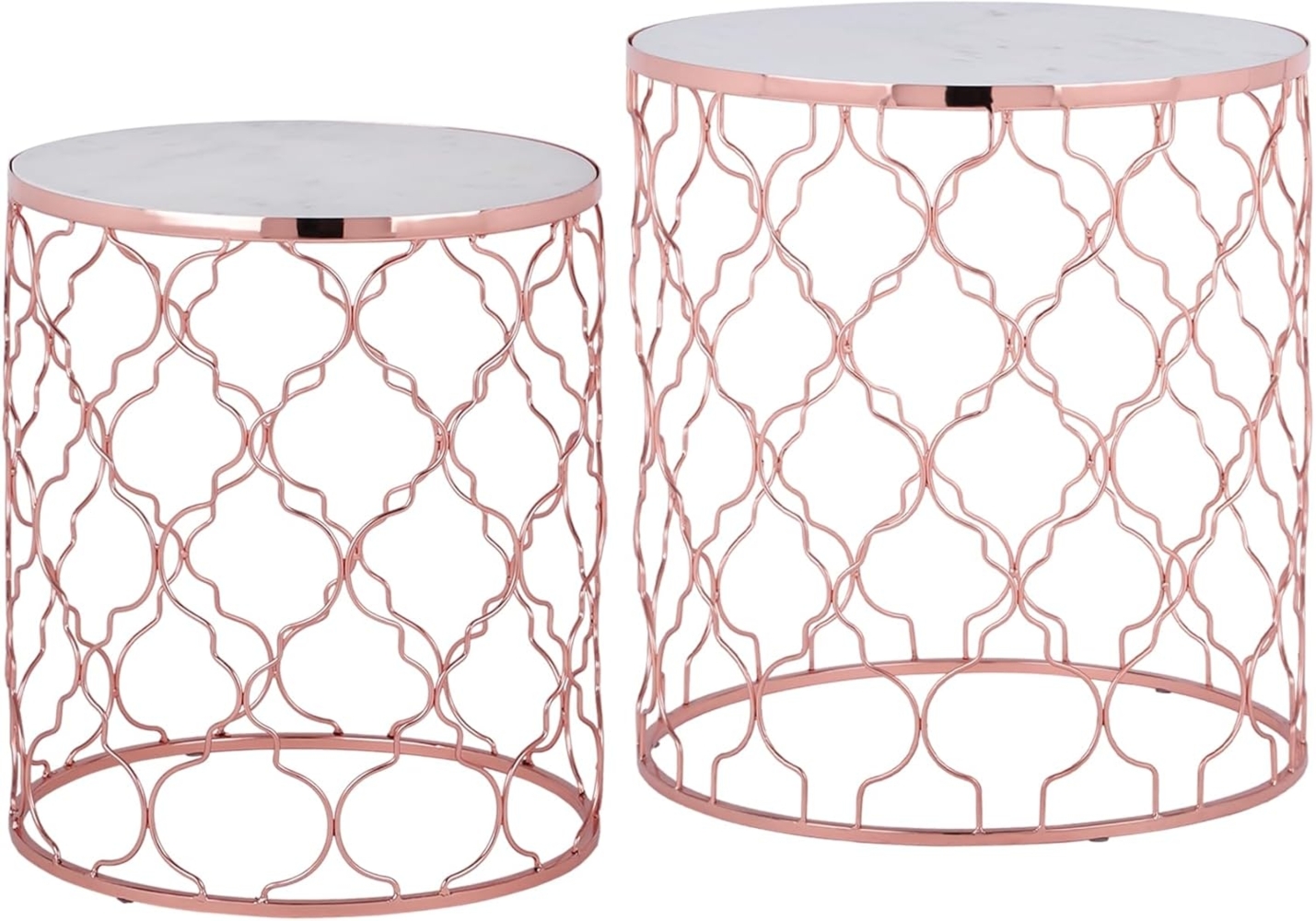 Beistelltisch 2er Set Ø 40/45 cm Weiß aus Metall und Marmor WOMO-Design Bild 1