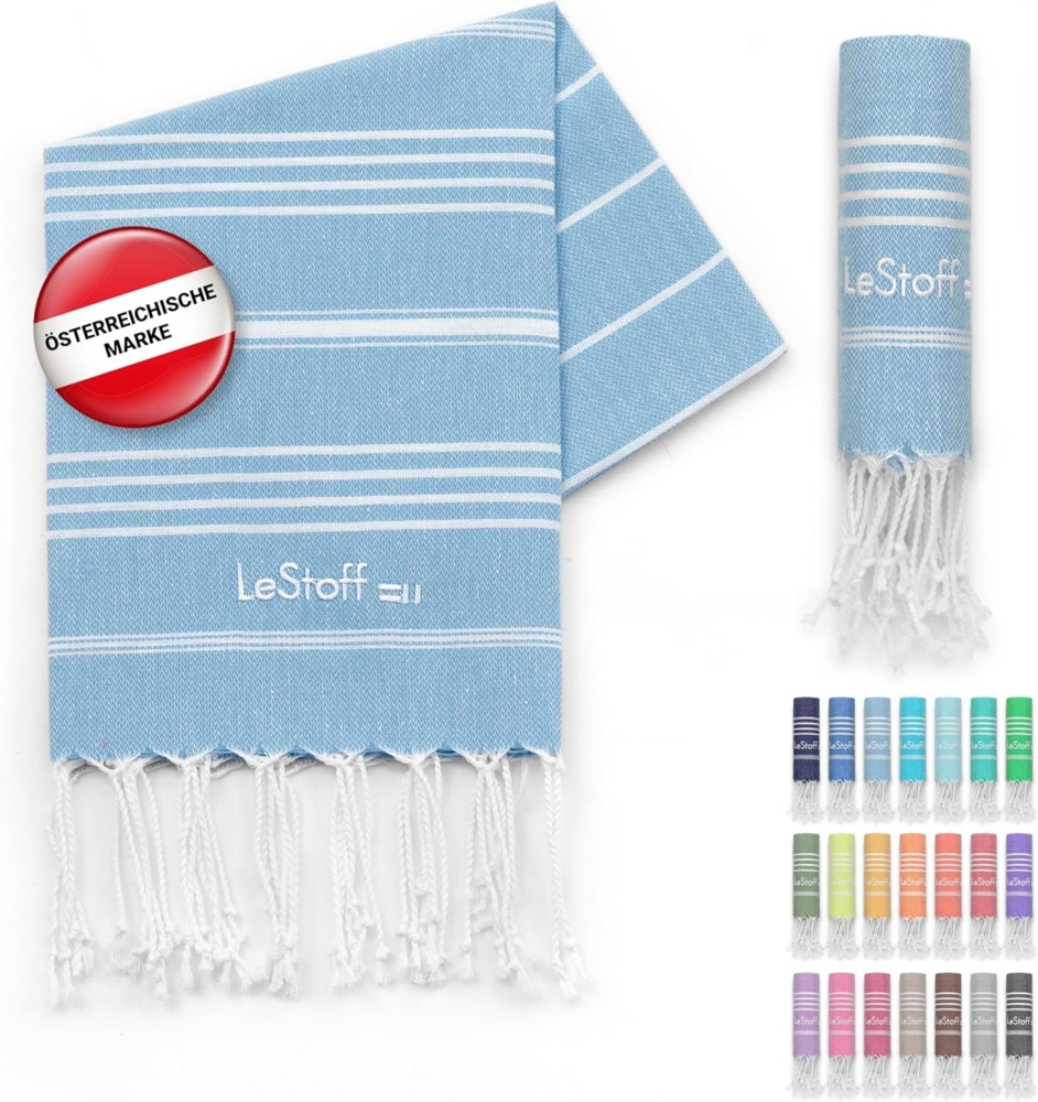 LeStoff das traditionelle Hamamtuch Strandtuch Badetuch Saunatuch Duschtuch Spa Sport Yoga Reisen 100% Bio-Baumwolle. Nachhaltig, natürlich, weich und vorgewaschen. (50x100 cm, Light Blue) Bild 1