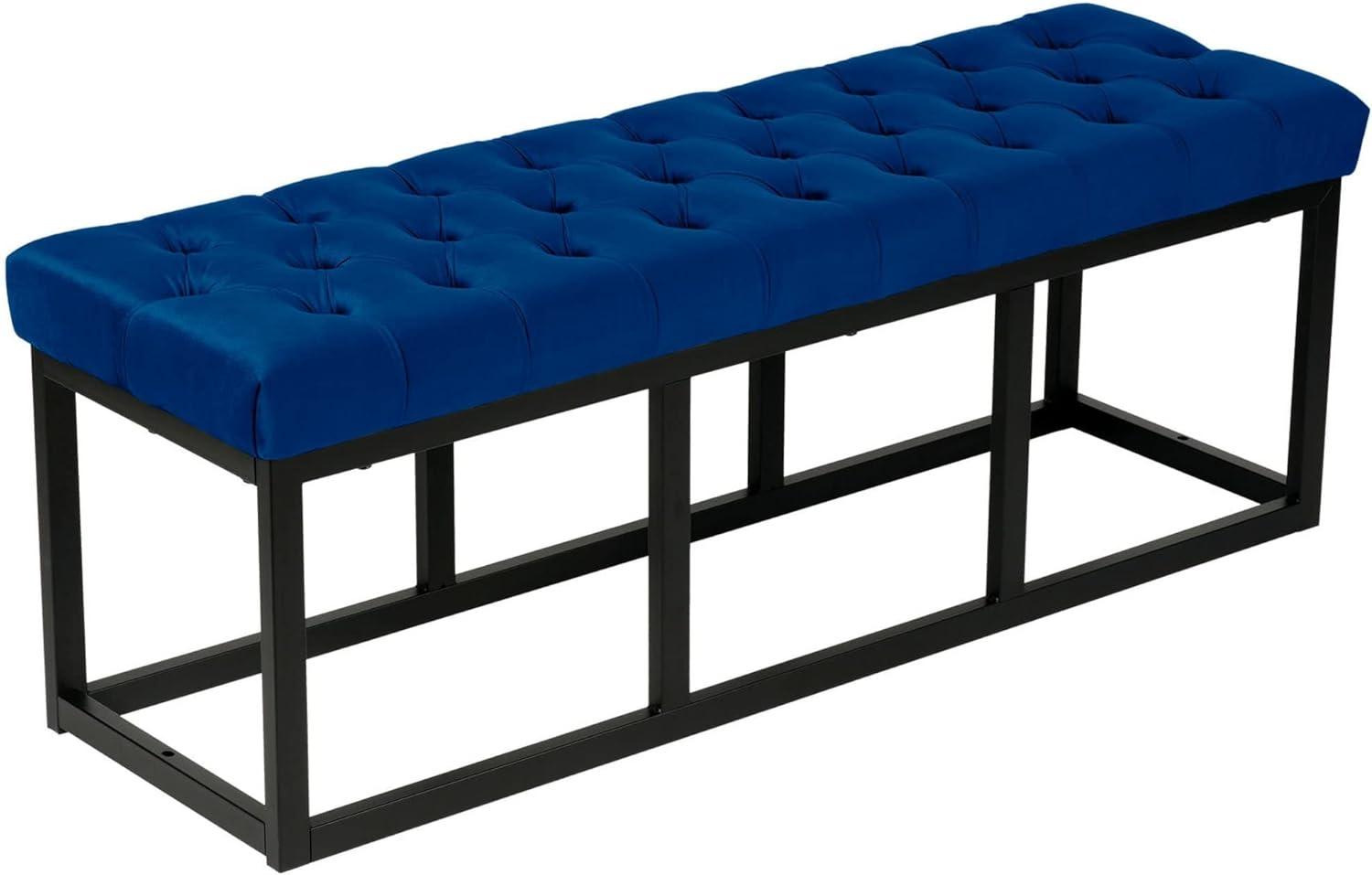 CLP Sitzbank Polson Samt mit schwarzem Metallgestell,blau 120 cm Bild 1