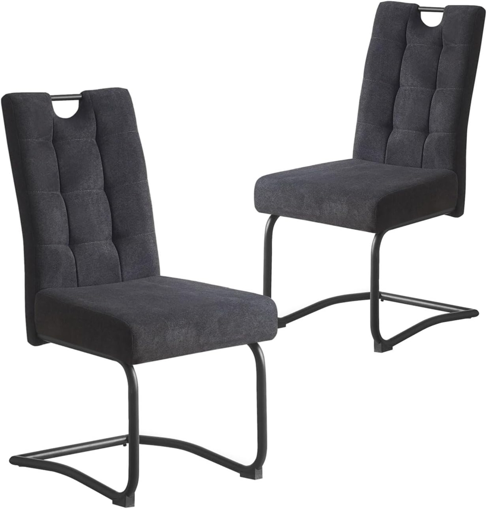 B&D home Esszimmerstühle SOFIA 2er Set | Freischwinger Stühle Schwingstuhl für Esszimmer, Küche, Büro | retro industrial | Webstoff Anthrazit Bild 1