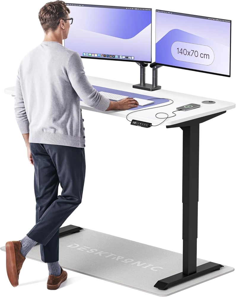 Höhenverstellbarer Schreibtisch - Höhenverstellbar Elektrisch mit Flüsterleisem Dual-Motor & Touchscreen - Hohe Tragfähigkeit - Stehtisch von Desktronic, Schwarz + Weiß, 140x70 cm Bild 1