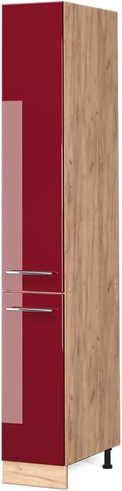 Vicco Küchenschrank Küchenmöbel Fame-Line modern Küche Einbauküche Küchenzeile Blende Unterschrank Hochschrank Hängeschrank Hochglanz (Eiche-Rot, Apothekerhochschrank 30 cm) Bild 1