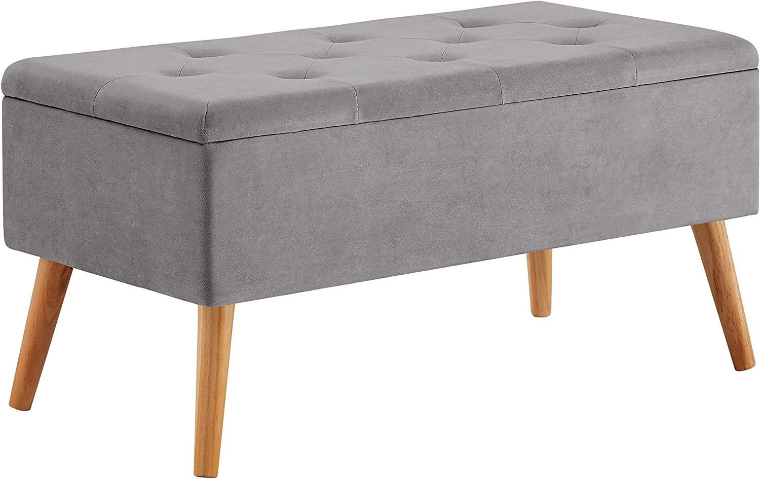 Zedelmaier Sitzbank mit Stauraum Sitztruhen Footstool Aufbewahrungsbox Stuhl Polstersitz aus Samt Moderne Möbel (Grauer Samt) Bild 1