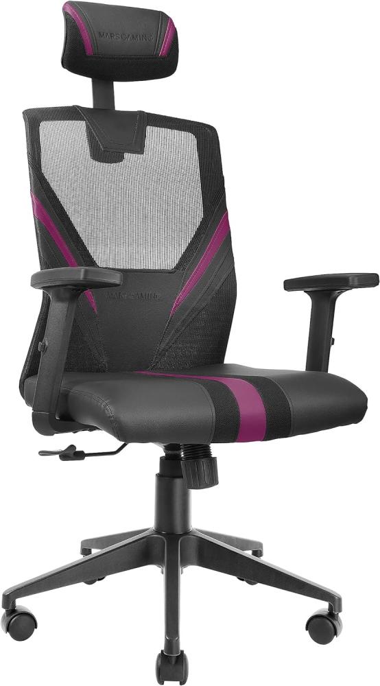 Mars Gaming MGC-Ergo Violett, Ergonomischer Gaming Stuhl, Atmungsaktives Mesh, Einstellbare Nacken + Lendenwirbelstütze + Armlehnen Bild 1