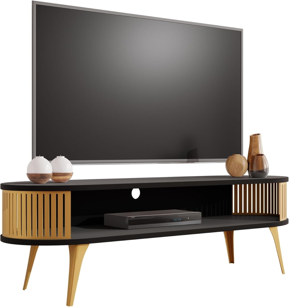 TV-Lowboard Rajkon Oval Gold (Farbe: Gold / Schwarz Molet) Bild 1