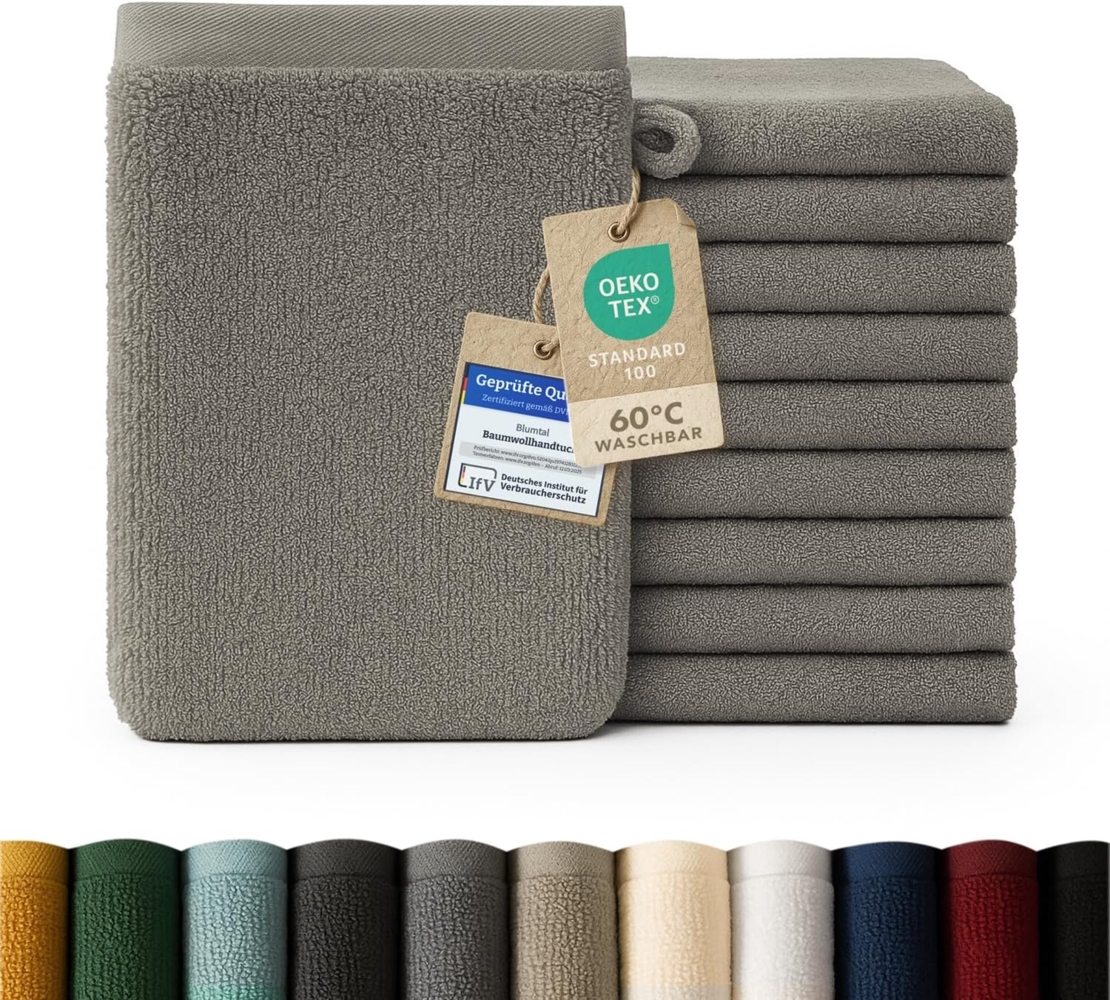 Blumtal Waschhandschuh 10er Set aus Frottee 15x20 cm - weich und saugstark, (Set), mit modischer Bordüre und praktischer Aufhängeschlaufe, 100% Baumwolle Bild 1