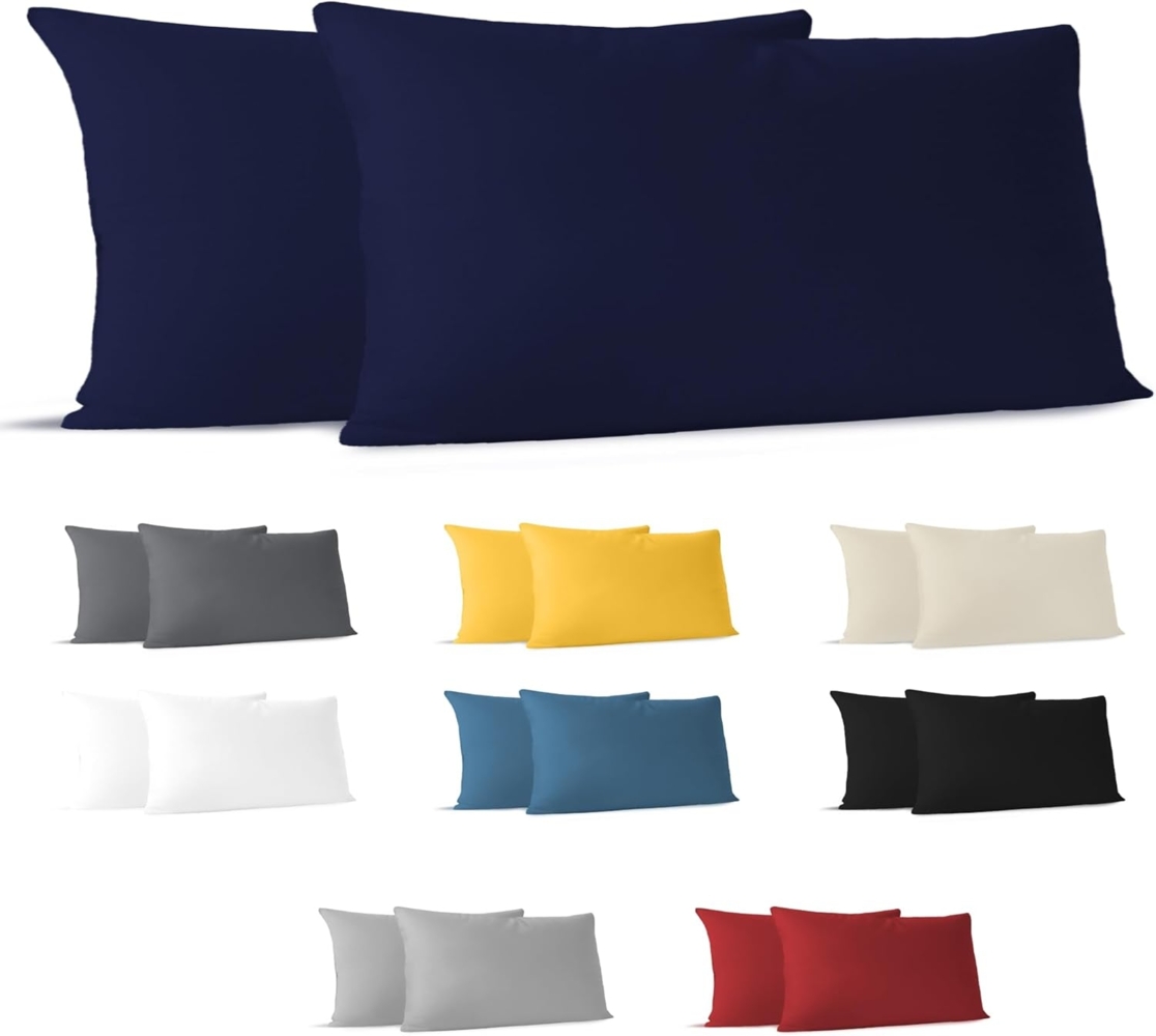 Dreamzie Kissenbezug 40x80 (Set mit 2) - 100% Jersey Baumwolle 150 g/qm Kissenbezüge -Dunkelblau - Für Kissen 40x80 cm - Kissenhülle - Kissenbezug - Resistent und Hypoallergen Bild 1