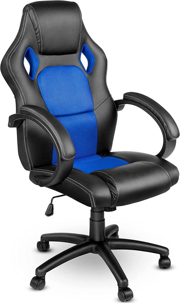 Tresko Racing Chefsessel Bürostuhl Drehstuhl Schalensitz Bürosessel Schreibtischstuhl schwarz/blau Bild 1