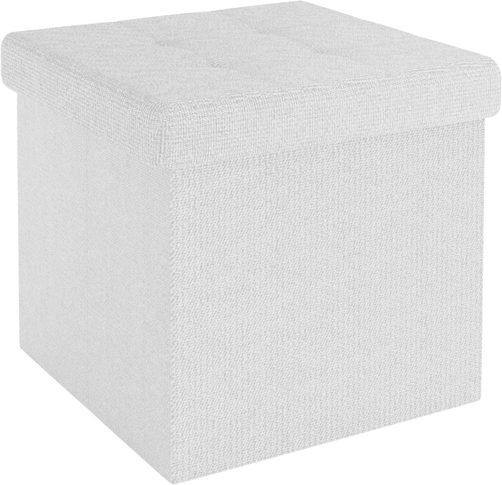 Intirilife Sitzhocker (Sitzwürfel mit Stauraum 38x38x38 cm in SCHNEE WEIß - Fußablage), Faltbarer Sitzhocker aus Stoff mit Mulden - Aufbewahrungsbox Fußhocker Bild 1