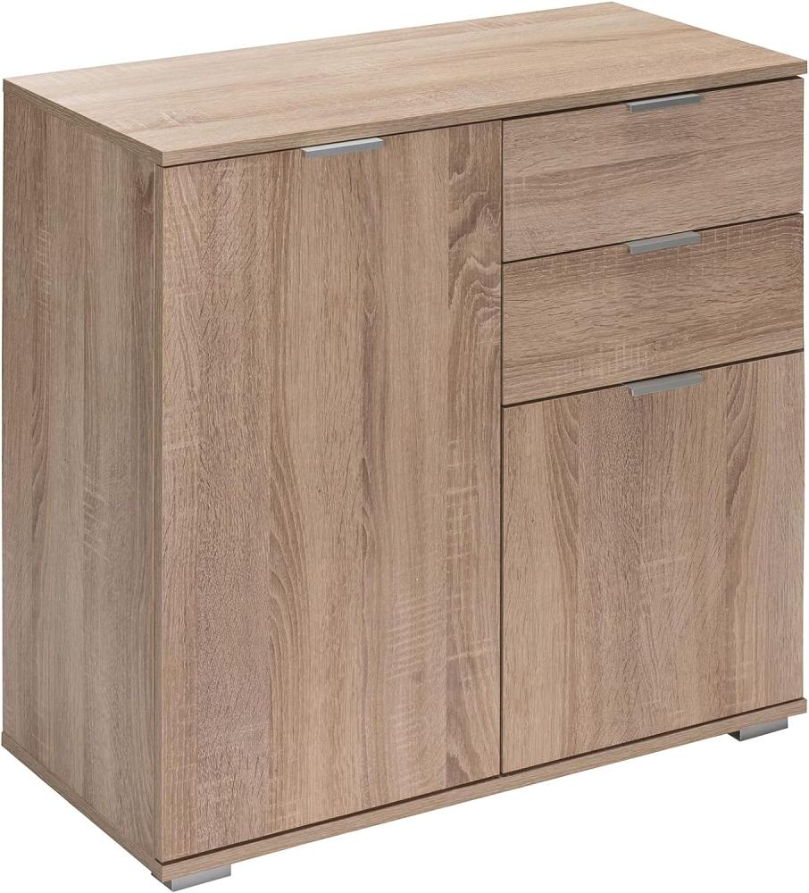 Deuba Kommode Alba mit 2 Türen 2 Schubladen 71x74x35 cm Modern Flur Wohnzimmer Sideboard Anrichte Mehrzweckschrank Eiche Bild 1