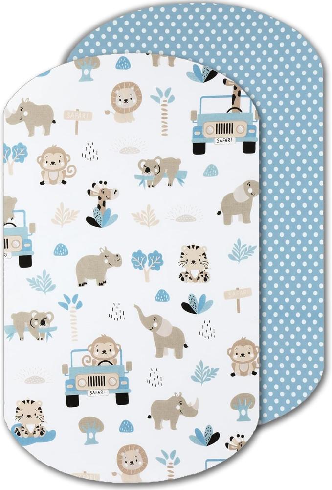 Lovely Hippo 2X Spannbettlaken 100% Baumwolle - Kompatibel Iora - Set 2X - 60x80cm - Kompatibel Iora (Safari Blau, 60 x 80 cm) Bild 1