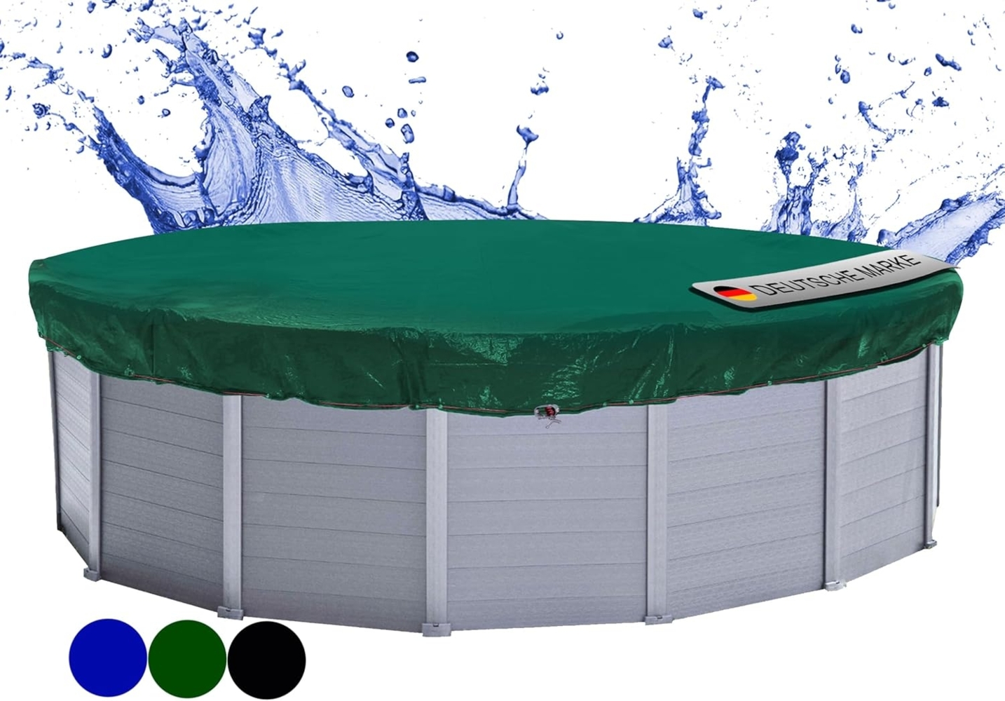 QUICK STAR Poolabdeckung Rund für 244-280 cm Pools | Planenmaß Ø 340 cm | Schwarz | Sommer & Winter Poolplane | Solar Abdeckplane | 180g/m² PE Zweifach Beschichtete Abdeckung | Solarplane UV-Resistent Bild 1