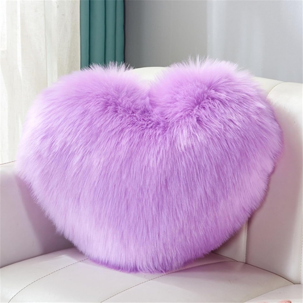 Herzkissen Doppelseitiger Flausch Superweiches Plüsch Dekokissen Love Zierkissen Herz Dekoratives Kissen für Wohnzimmer Sofa Kind Schlafzimmer Bett (Helles Violett,35x45 cm) Bild 1