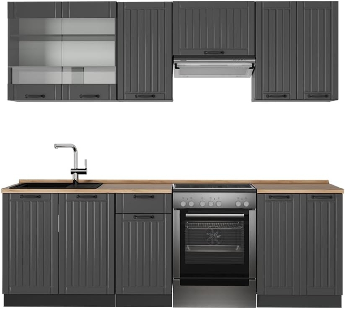 Küchenzeile Fame-Line Dunkelgrau 240 cm , AP Eiche Vicco Bild 1