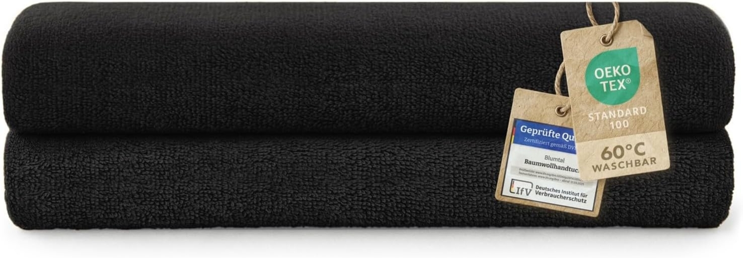 Blumtal Premium Frottier Handtücher Set mit Aufhängschlaufen - Baumwolle Oeko-TEX Zertifiziert, weich, saugstark - 2X Badetuch (70x140 cm), Schwarz Bild 1