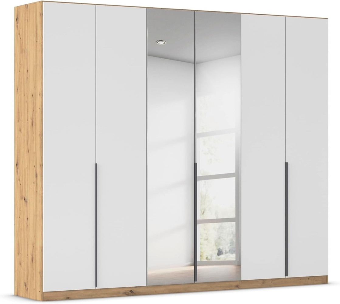 Rauch Möbel Alabama, Kleiderschrank, Garderobenschrank, 6-türig, Spiegel, Zubehör Basic, 3 Kleiderstangen, 6 Einlegeböden, Farbe Weiß/Eiche Artisan, Holz, Griff Grau metallic, 271 x 229 x 54 cm Bild 1