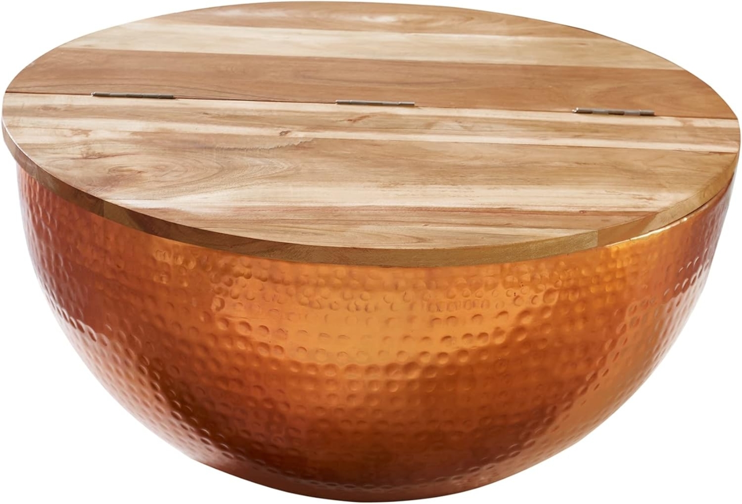 riess-ambiente Couchtisch ORIENT STORAGE Ø60cm natur / kupfer · Wohnzimmertisch mit Stauraum (Einzelartikel, 1-St), Metall-Korpus · rund · mit Fach · Hammerschlag Design · Handarbeit Bild 1