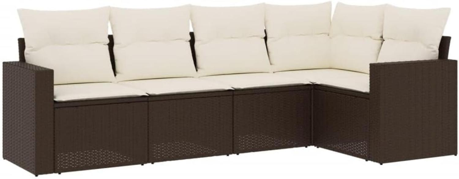 vidaXL 5-tlg. Garten-Sofagarnitur mit Kissen Braun Poly Rattan 3251270 Bild 1