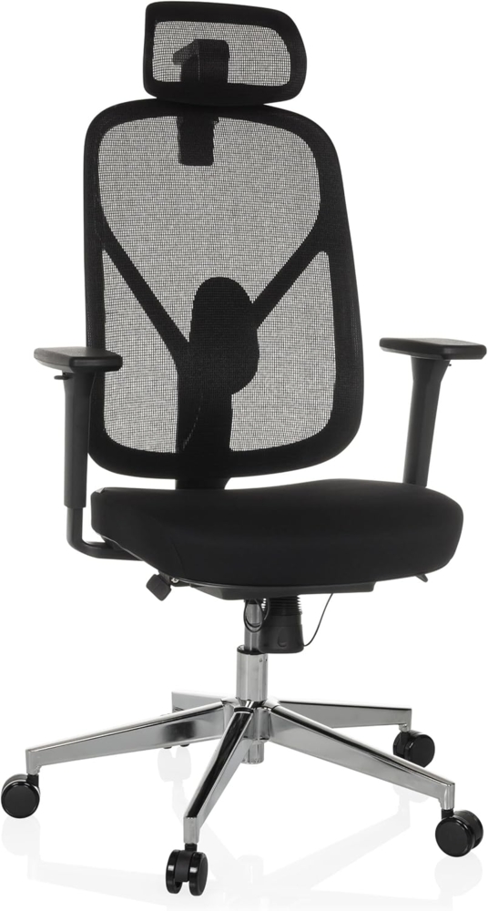 hjh OFFICE Bürostuhl ergonomisch RALOO PRO Netz Drehstuhl mit Verstellbarer Kopf- und Lordosenstütze, Sitztiefenverstellung, Schwarz Bild 1