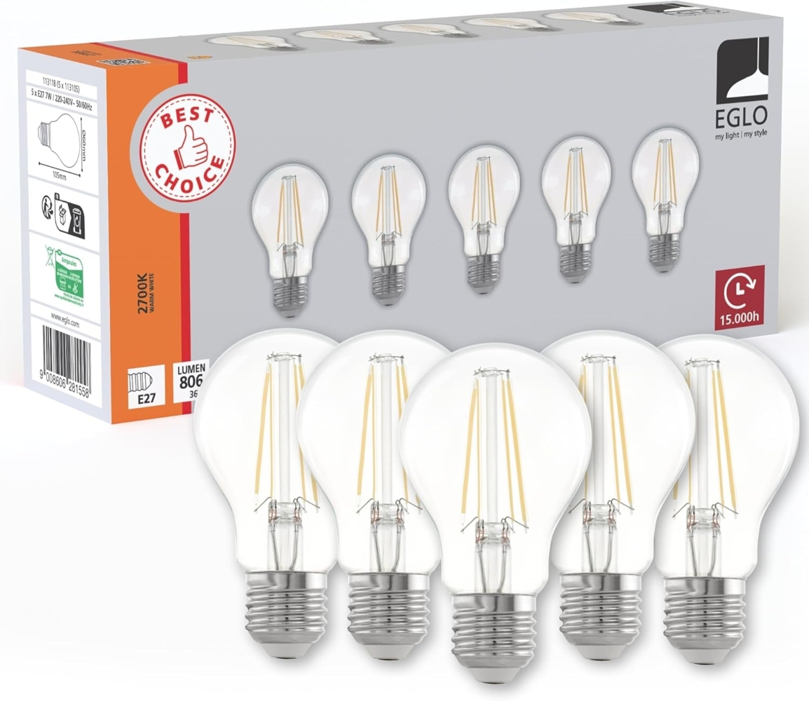 Eglo 113118 LED Leuchtmittel E27 5X7W 2700K L:10. 5cm Ø6cm Bild 1