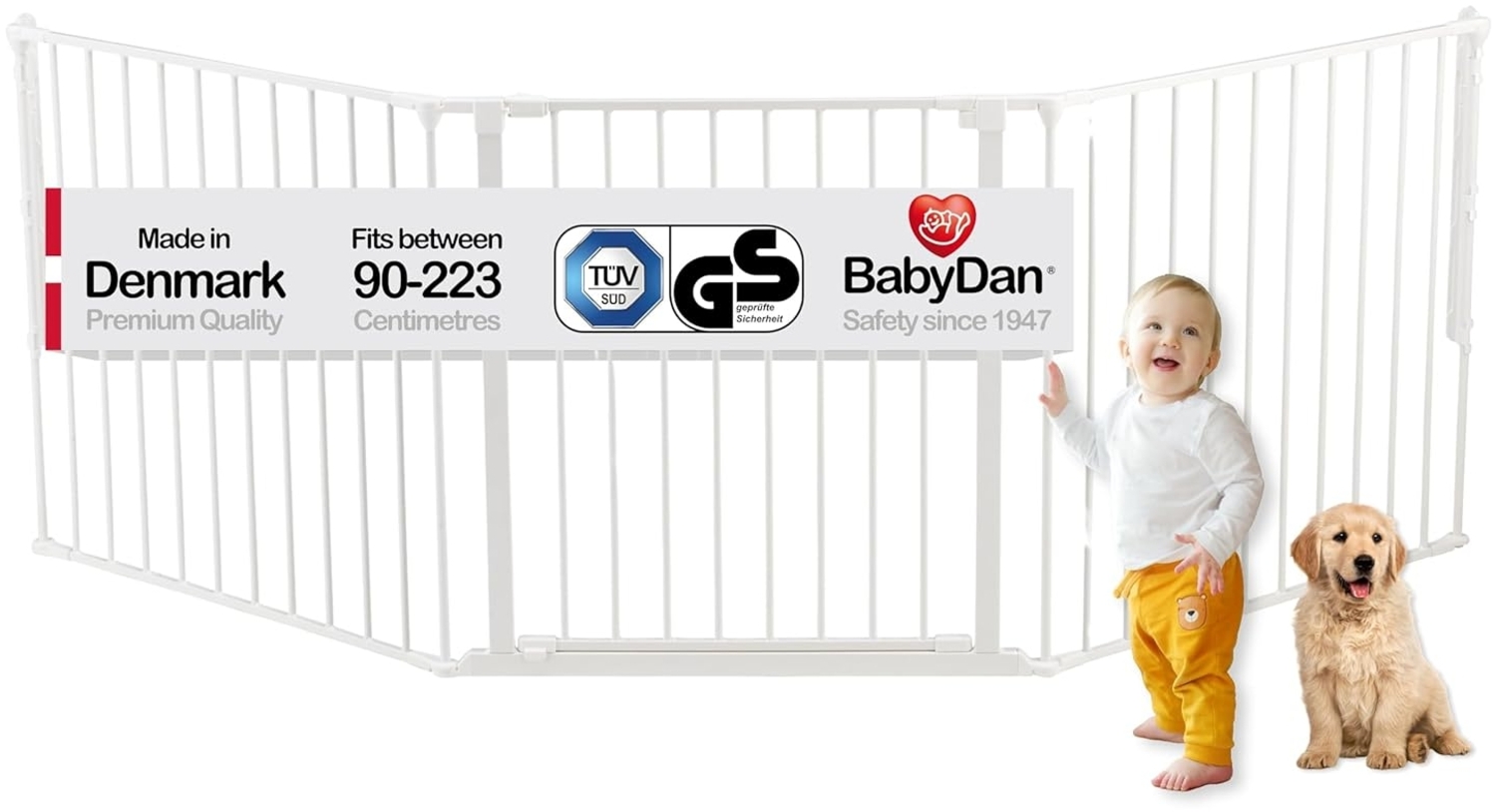 Baby Dan Konfigurationsgitter / Kaminschutzgitter Flex L, 90 - 223 cm - Hergestellt in Dänemark und vom TÜV GS geprüft, Farbe: Weiß Bild 1