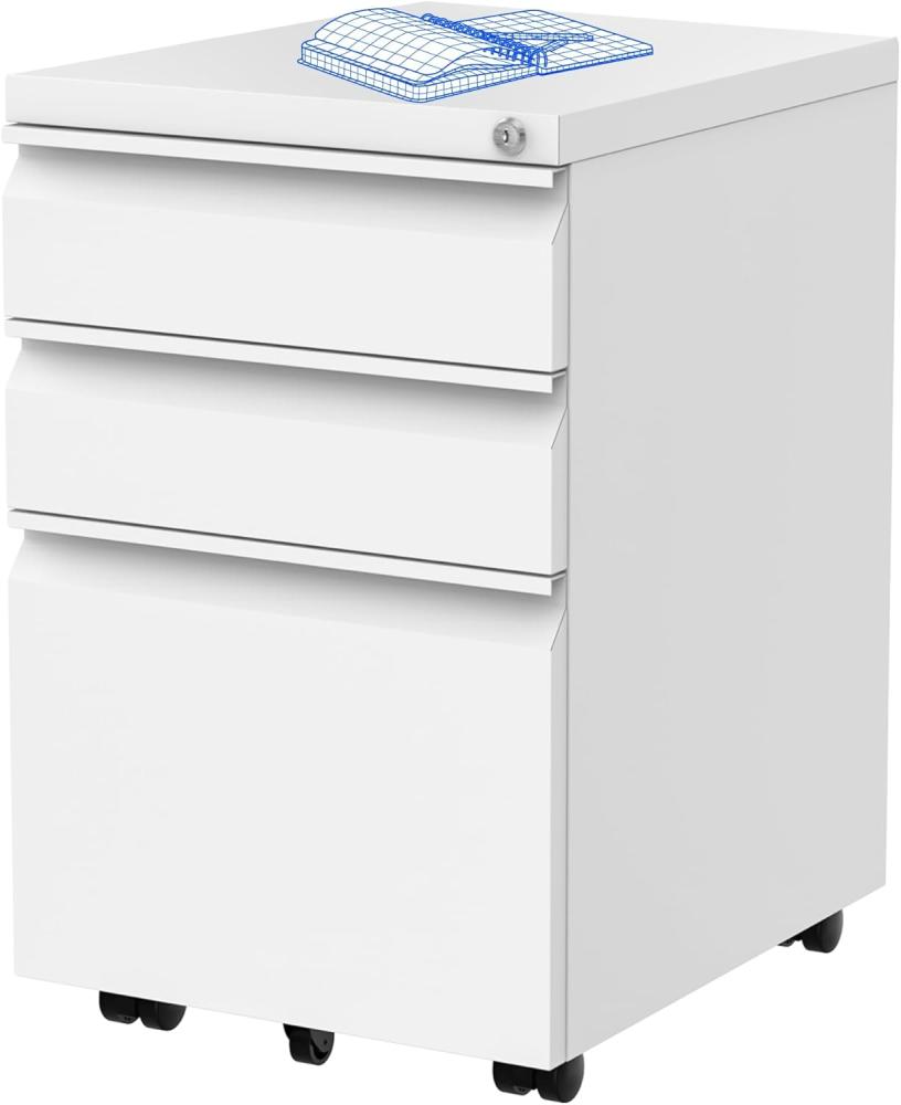 FLEXISPOT Aktenschrank Aufbewahrungsschrank (Rollcontainer, Büroschrank, rollcontainer Schreibtisch mit 3 Schublade für Büro) Wohnzimmer & Schlafzimmer,mit Schlüsselschloss und Anti-Kipp-Rad Bild 1