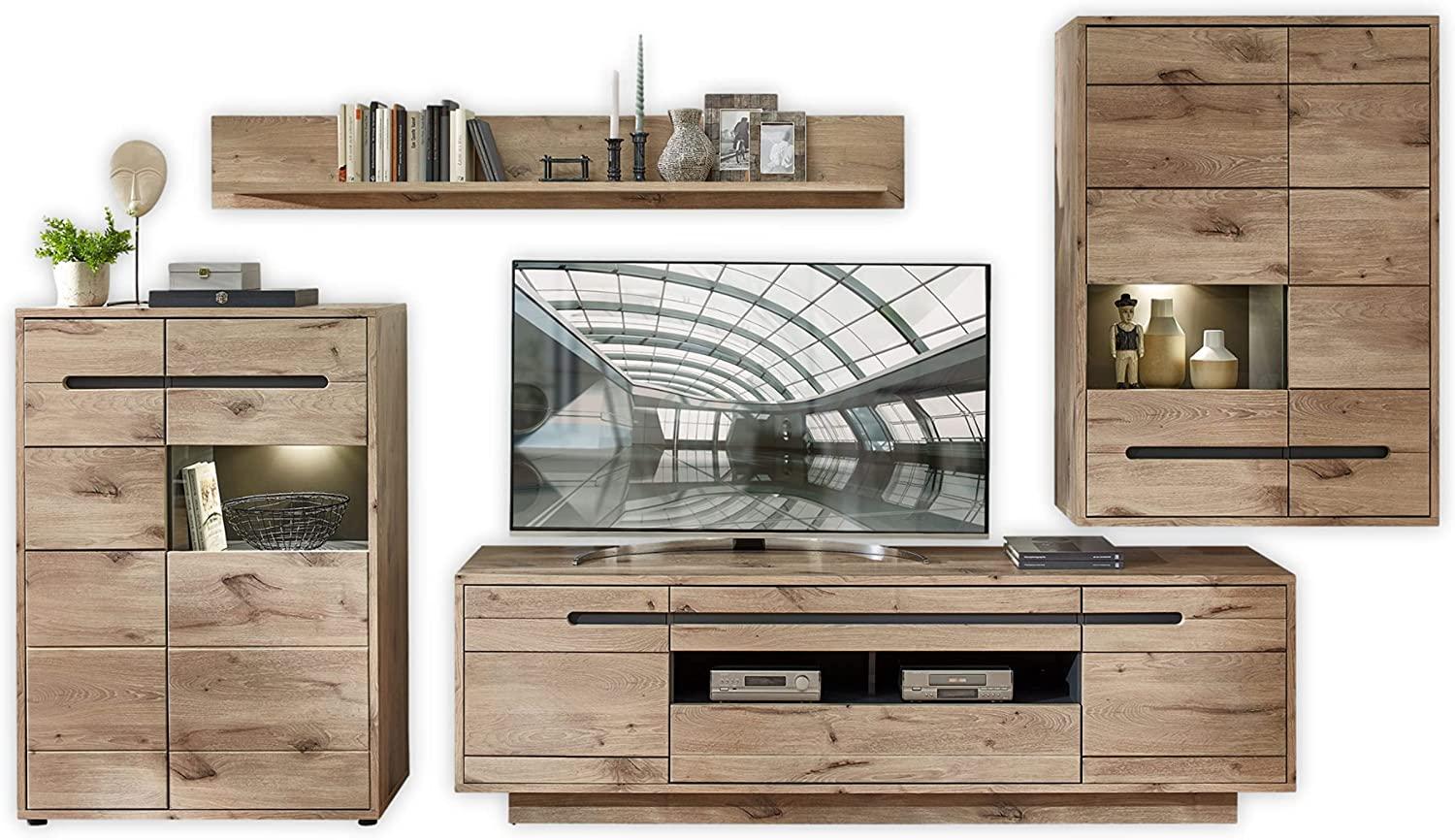 Wohnwand Wohnzimmerschrank BELLANO HH82 Viking Oak Nature mit LED Bild 1