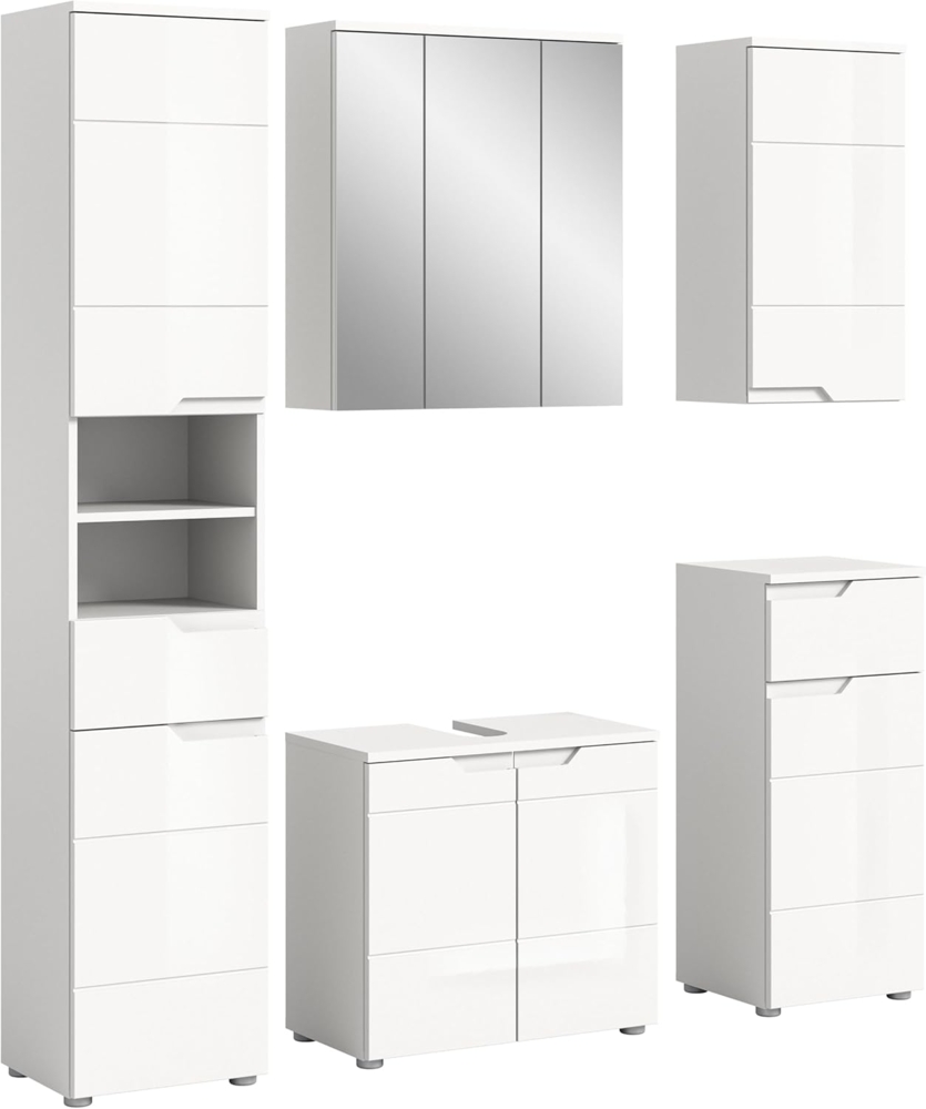 xonox. home Bad Solero X7WA9B01 Badkombination Badmöbel-Set Badmöbel in Weiß Nachbildung und weiß Hochglanz tiefzieh, ca. B/H/T: 169 x 193 x 34 cm Bild 1