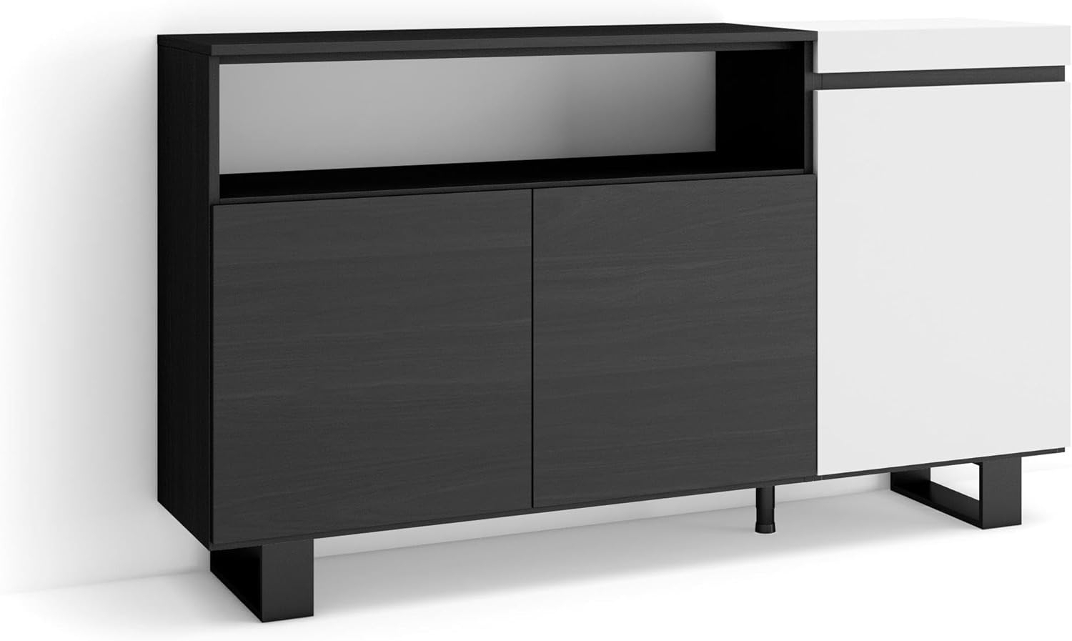 Skraut Home | Sideboard, Highboard | Kommode, Komodenschrank | 150 x 87 x 35 cm | 3 Türen | Industriedesign | Moderner Stil | Weiß und Schwarz Bild 1