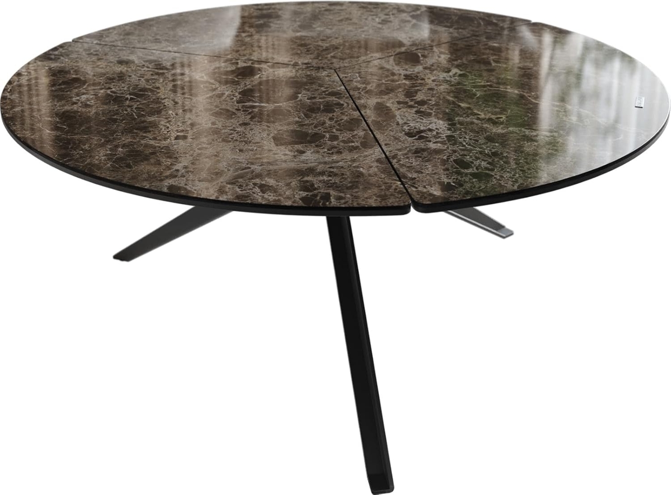 Couchtisch Delron 90x90 cm Keramik Laminam®Emperador Extra Lucidato Dunkelbraun Kreuzfuß Flach Metall Schwarz Bild 1