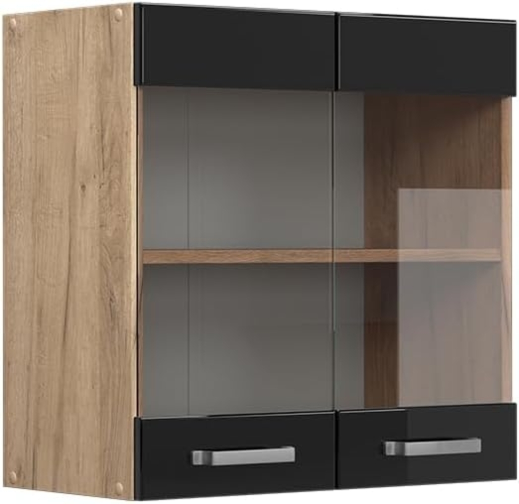 Vicco Glashängeschrank R-Line, Schwarz Hochglanz/Goldkraft Eiche, 60 cm Bild 1