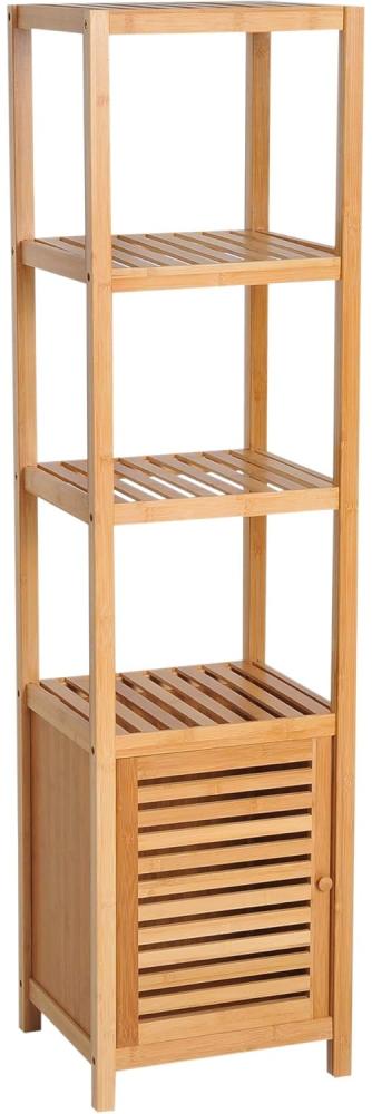 HOMCOM Badregal Badezimmerschrank mit 3 offenen Fächern, Aufbewahrungsschrank 1-tlg, Naturholz 36 x 33 x 140 cm Bild 1