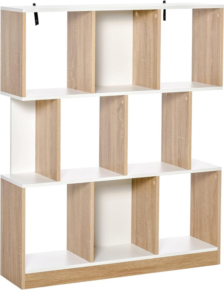 HOMCOM Bücherregal Standregal Büroregal Aktenregal für Büro Wohnzimmer Arbeitszimmer Spanplatte Natur+Weiß 100 x 24 x 124 cm Bild 1