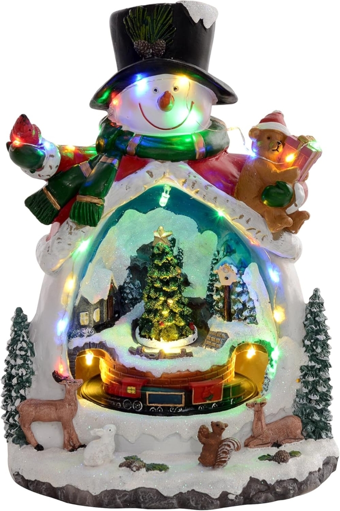 HOMCOM Weihnachtsdorf mit LED-Leuchtung, Musik, Schneemann, Weihnachtsbaum und beweglicher Zug Bild 1