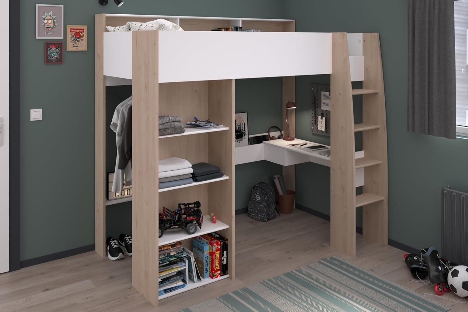 Shelter 11 Parisot Hochbett Kinderzimmer Eiche Jackson Nachbildung/Weiß 90x200 Bild 1