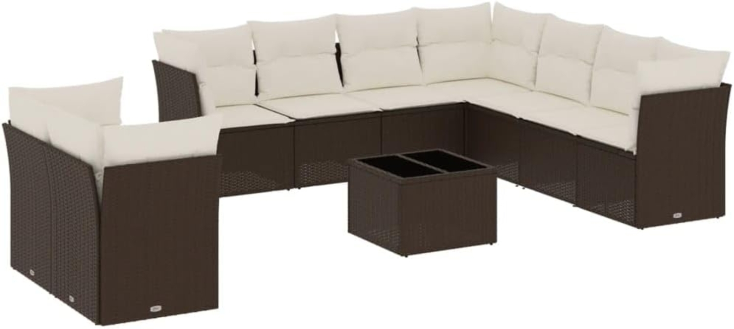 vidaXL 10-tlg. Garten-Sofagarnitur mit Kissen Braun Poly Rattan 3249692 Bild 1