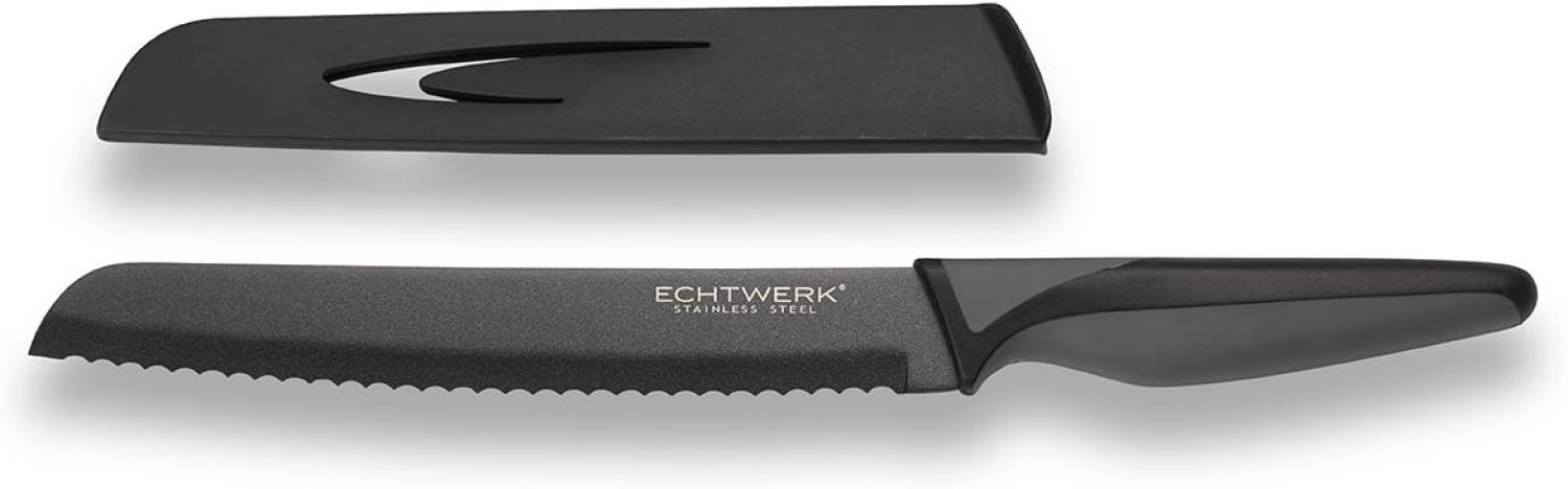 ECHTWERK Brotmesser BlackSteel, Küchenmesser, Edelstahl, hohe Schneidfestigkeit, Klingenlänge 20 cm Bild 1