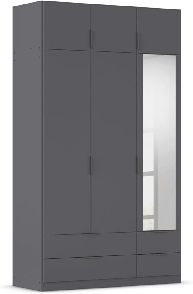 Rauch Möbel Lagoa, Kleiderschrank, Garderobe für Schlafzimmer, Kinderzimmer, Jugendzimmer 6-türig, mit Spiegel, 4 Schubladen, Farbe Grau metallic, Schwarz, Breite 136 cm Bild 1