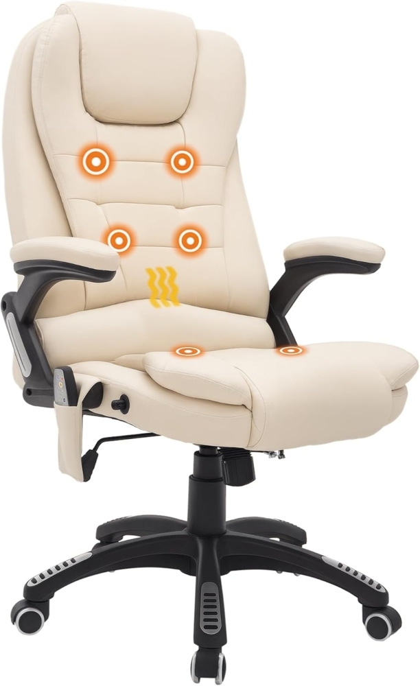 HOMCOM Schreibtischstuhl Bürostuhl mit Massagefunktion, mit Wärmefunktion, Chefsessel (Massagesessel, 1 St), für Wohnbereich, Cremeweiß Bild 1