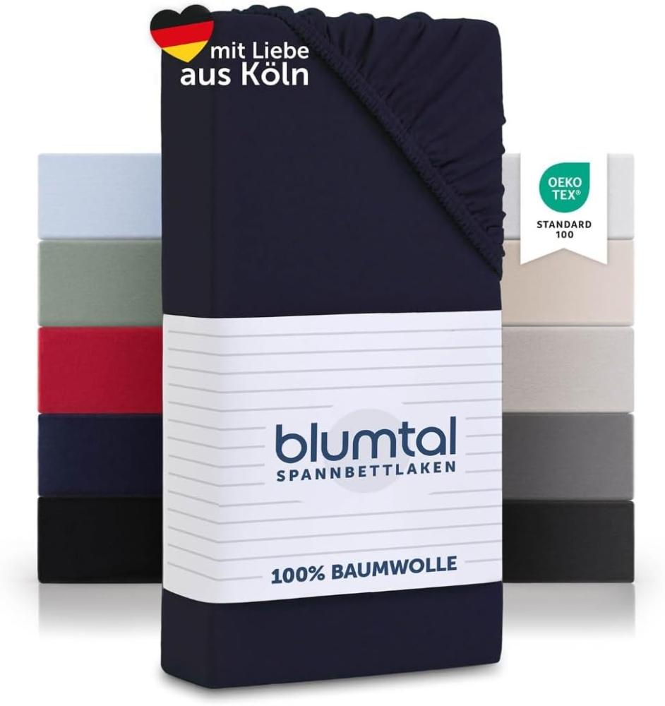 Blumtal® Basics Jersey Spannbettlaken 200x200 cm -Oeko-TEX Zertifiziert, 100% Baumwolle Bettlaken, bis 20cm Matratzenhöhe, Dark Ocean Blue - Blau Bild 1