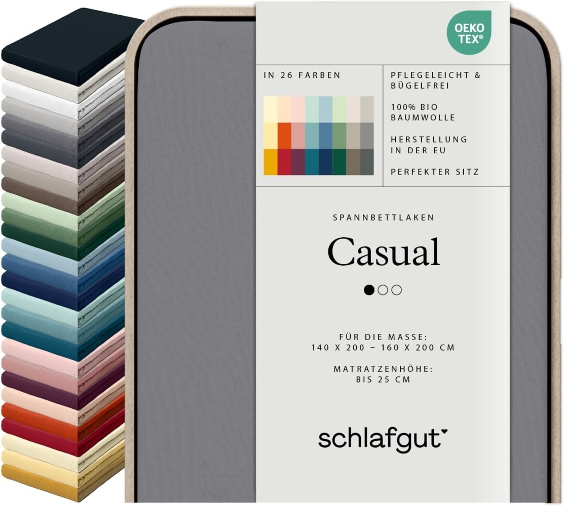 Schlafgut Spannbettlaken CASUAL u.a. in Gr. 90x200, 140x200 oder 180x200 cm, 100% Bio-Baumwolle, Jersey, Gummizug: rundum, (1 Stück), Bettlaken für Matratzen bis 25 cm Höhe, zuverlässig, langlebig, weich Bild 1