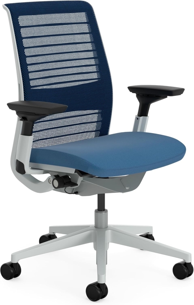 Steelcase Think Ergonomischer, höhenverstellbarer Bürostuhl mit verstellbarer Lordosenstütze und Armlehnen, atmungsaktiver 3D-Strick-Rückenlehne in Königsblau und bequemer Bezug in Kobalt Bild 1